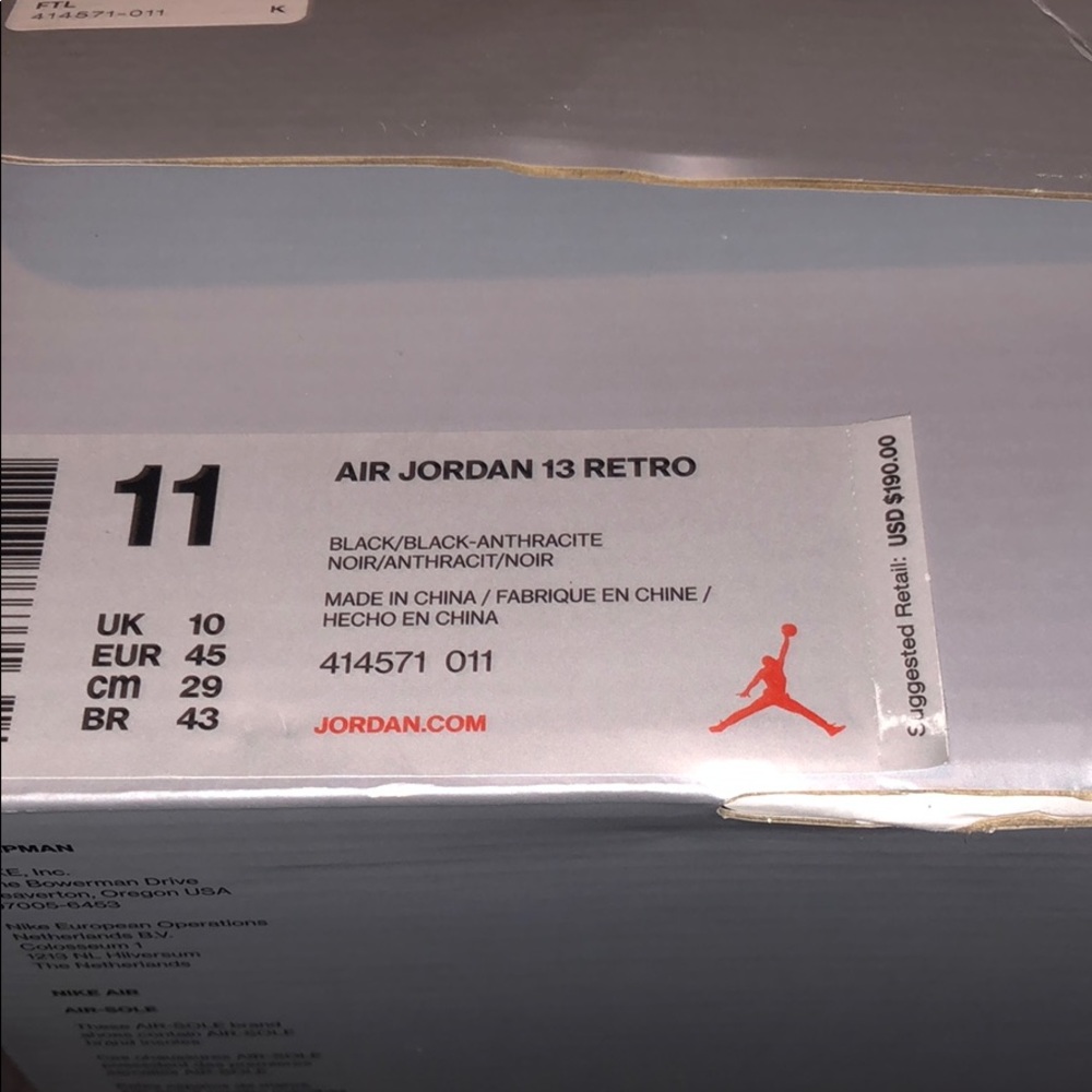 Air Jordan 13 Retro Black Anthracite Noir Size 11